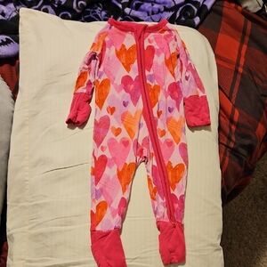 Little Sleepies Pink and Orange Heart Kids Footie